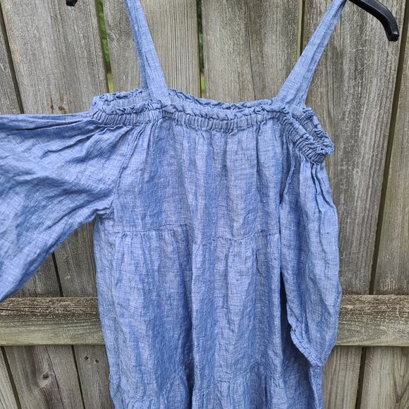Vineyard Vines size S Linen Mini Tunic Dress Cold strap Shoulder Chambray Shift - Picture 4 of 7